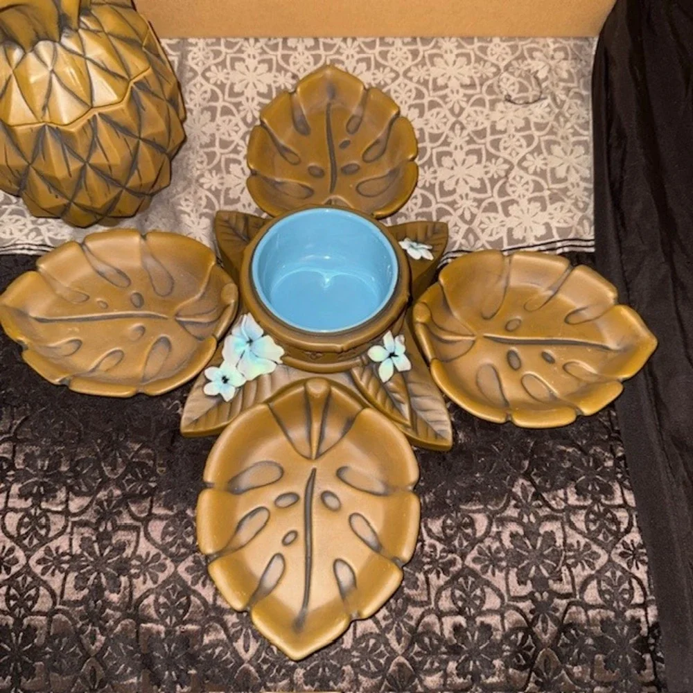 Disney Aulani Resort & Spa Pineapple Jar Ceramic Appetizer Set Tiki Dishes NEW